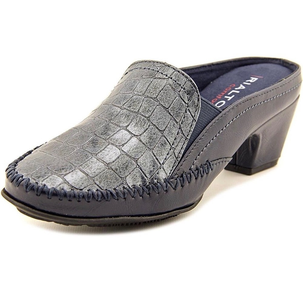 Rialto Comfort Faux Leather Slip On Mules Woman's Sz‎ 10M Navy Blue Croc Patent